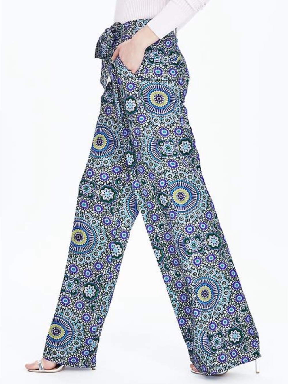 Banana Republic Blue, Green & Yellow Printed Wide-Leg Palazzo Pants NWOTs